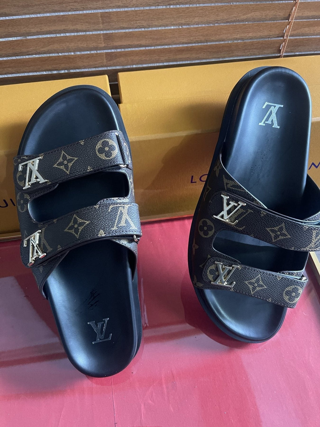 Louis Vuitton Dark Gray Monogram Slide Sandals — side