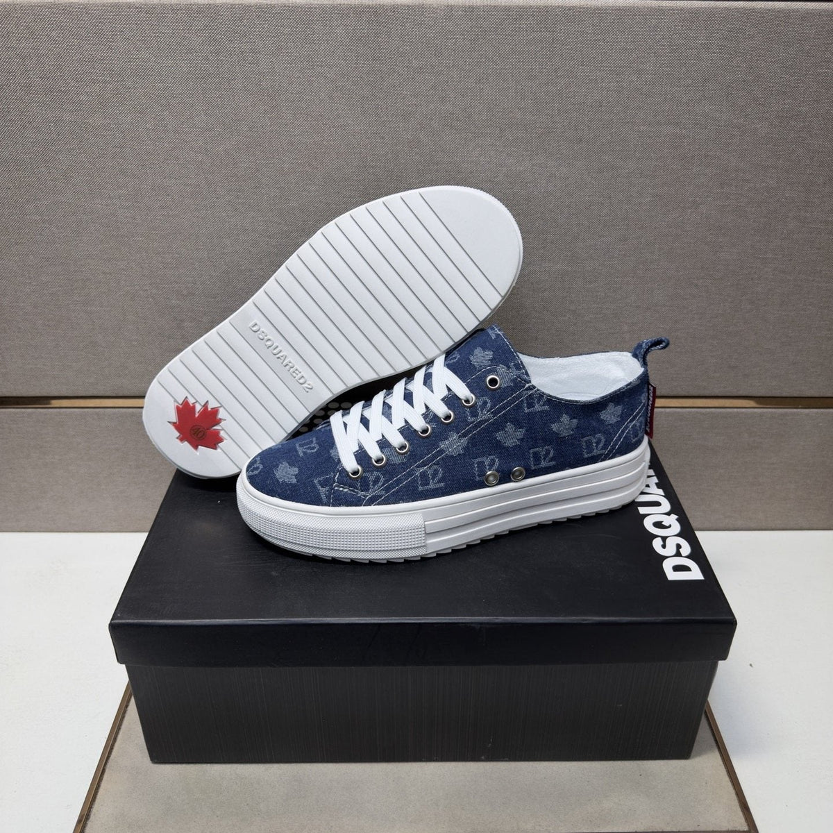Dsquared2 Navy Blue Patterned Sneakers — side